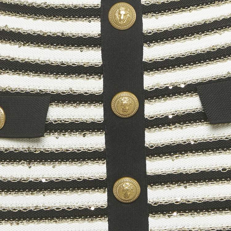 Pre Owned Balmain Black/ White Striped Rib Knit Mini Bodycon Dress S