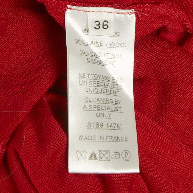 Pre Owned Balmain Red Wool Button Detail Long Sleeve Sweater S