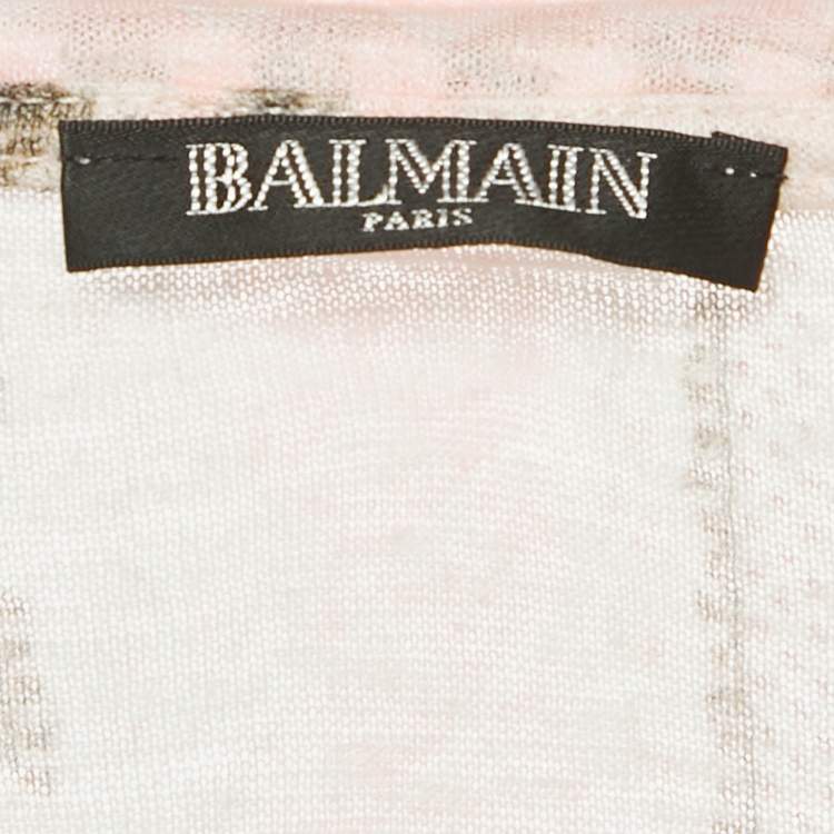 Pre Owned Balmain Pink Printed Linen Knit Top M