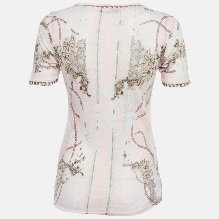 Pre Owned Balmain Pink Printed Linen Knit Top M
