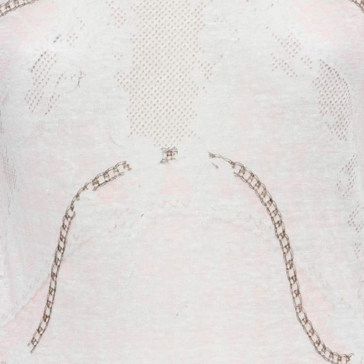 Pre Owned Balmain Pink Printed Linen Knit Top M