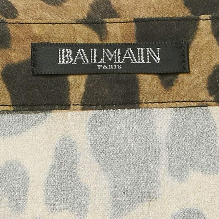 Pre Owned Balmain Brown Leopard Print Crepe Button Front Shirt L