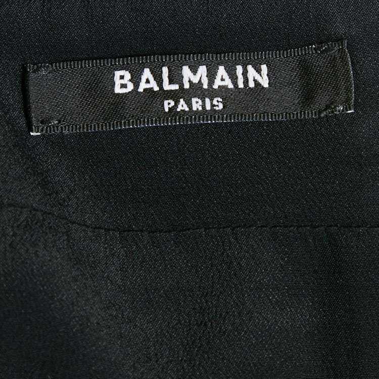 Pre Owned Balmain Black Patterned Velvet Crop Top S