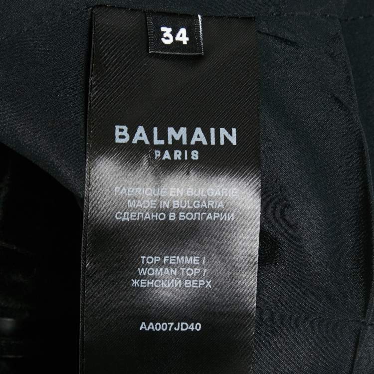 Pre Owned Balmain Black Patterned Velvet Crop Top S