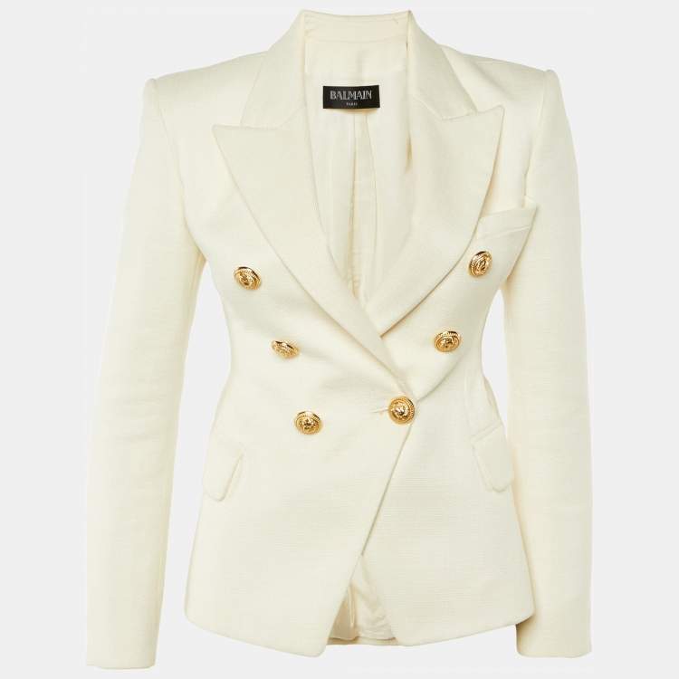 Pre Owned Balmain ivory Panama Double Breasted Tailored Jacket M