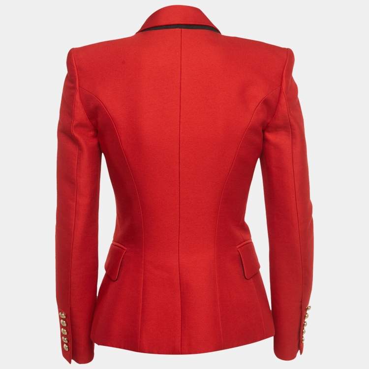 Pre Owned Balmain Red Crepe Double Breasted Blazer S