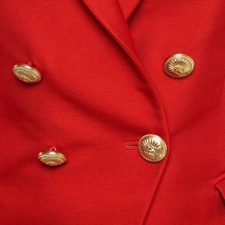 Pre Owned Balmain Red Crepe Double Breasted Blazer S