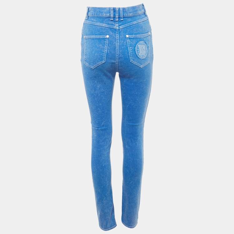Pre Owned Balmain Blue Faded Denim Skinny Jeans M Waist 27"