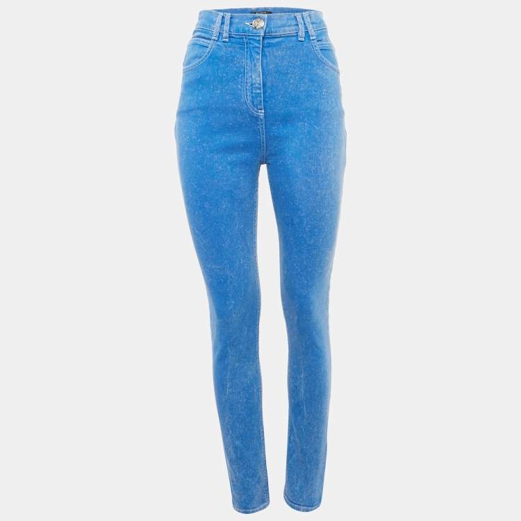 Pre Owned Balmain Blue Faded Denim Skinny Jeans M Waist 27"