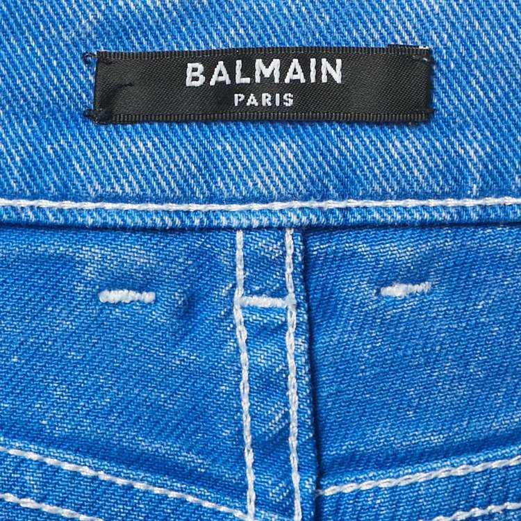 Pre Owned Balmain Blue Faded Denim Skinny Jeans M Waist 27"