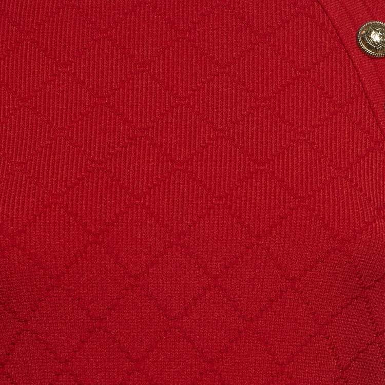 Pre Owned Balmain Red Stretch Knit Button Detail Sweater M