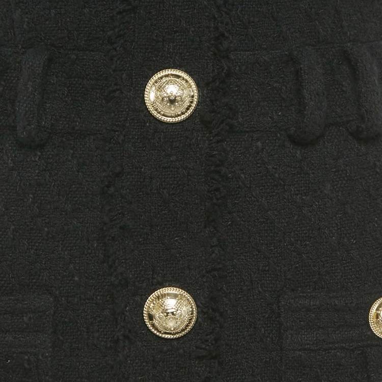 Pre Owned Balmain Black Tweed Button Detail Mini Dress S