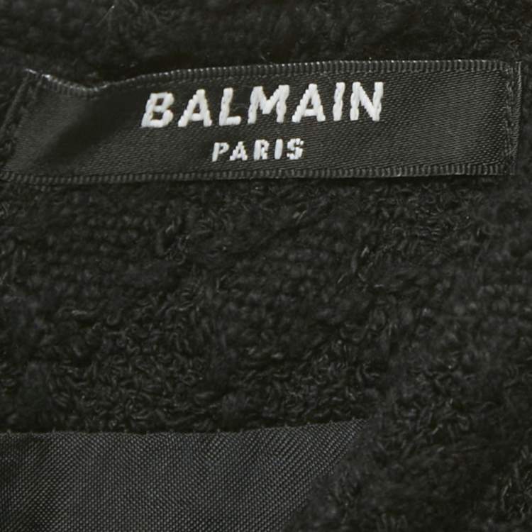 Pre Owned Balmain Black Tweed Button Detail Mini Dress S