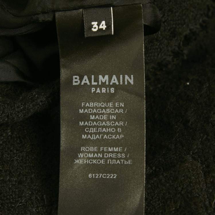Pre Owned Balmain Black Tweed Button Detail Mini Dress S