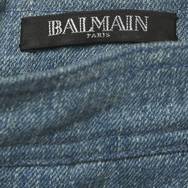 Pre Owned Balmain Blue Pleated Denim Mini Skirt S