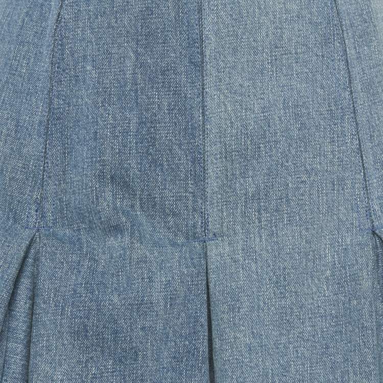 Pre Owned Balmain Blue Pleated Denim Mini Skirt S