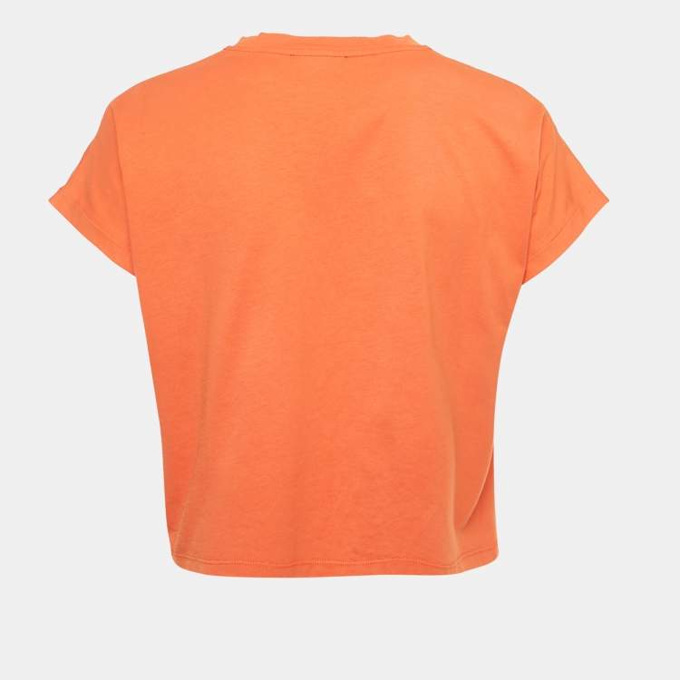 Pre Owned Balmain Orange Logo Printed Cotton Knit Crop Top XS