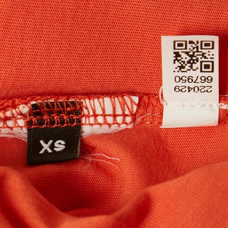 Pre Owned Balmain Orange Logo Printed Cotton Knit Crop Top XS