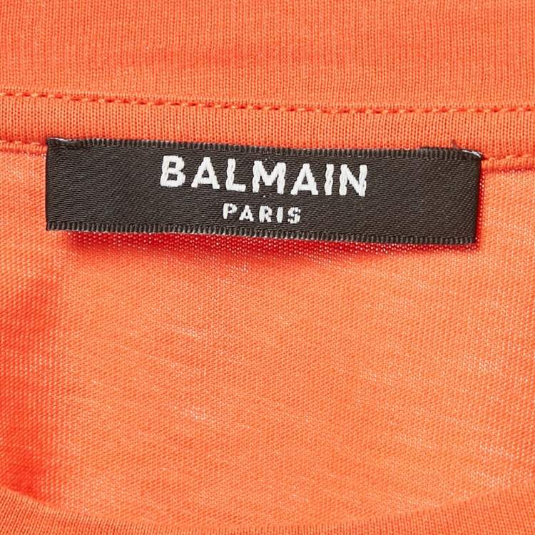 Pre Owned Balmain Orange Logo Printed Cotton Knit Crop Top XS