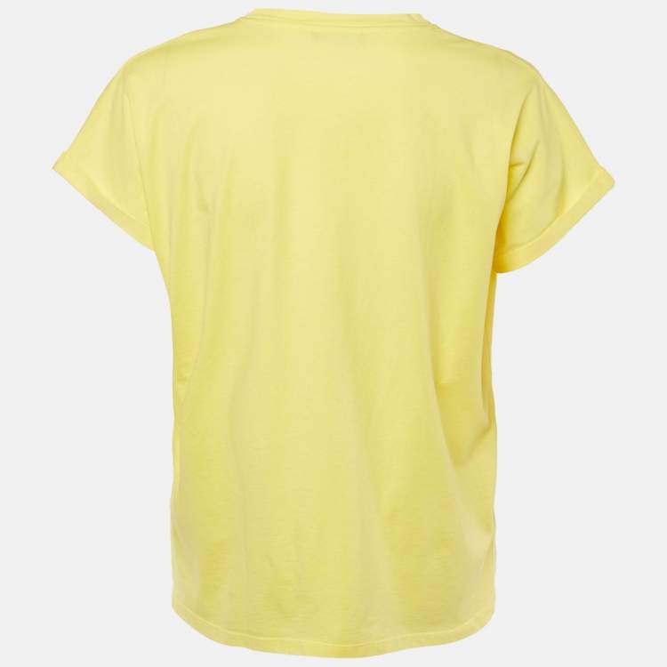 Pre Owned Balmain Yellow Logo Printed Cotton Knit T-Shirt M