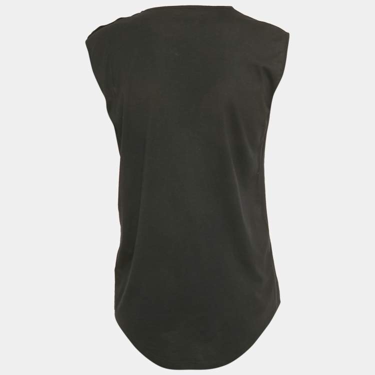 Pre Owned Balmain Black Logo Print Jersey Sleeveless Top M