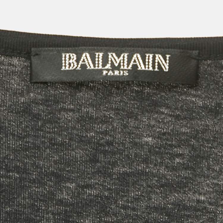 Pre Owned Balmain Black Logo Print Jersey Sleeveless Top M