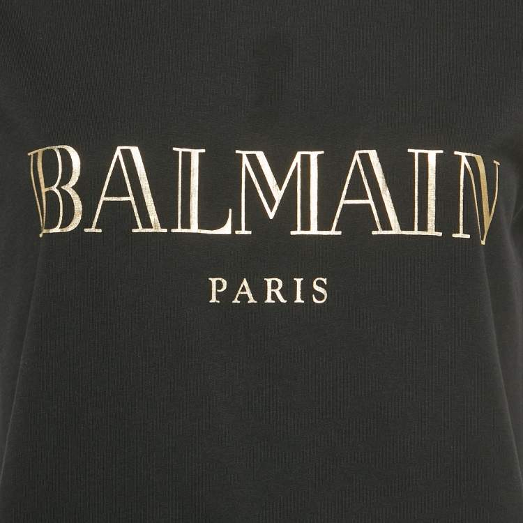 Pre Owned Balmain Black Logo Print Jersey Sleeveless Top M