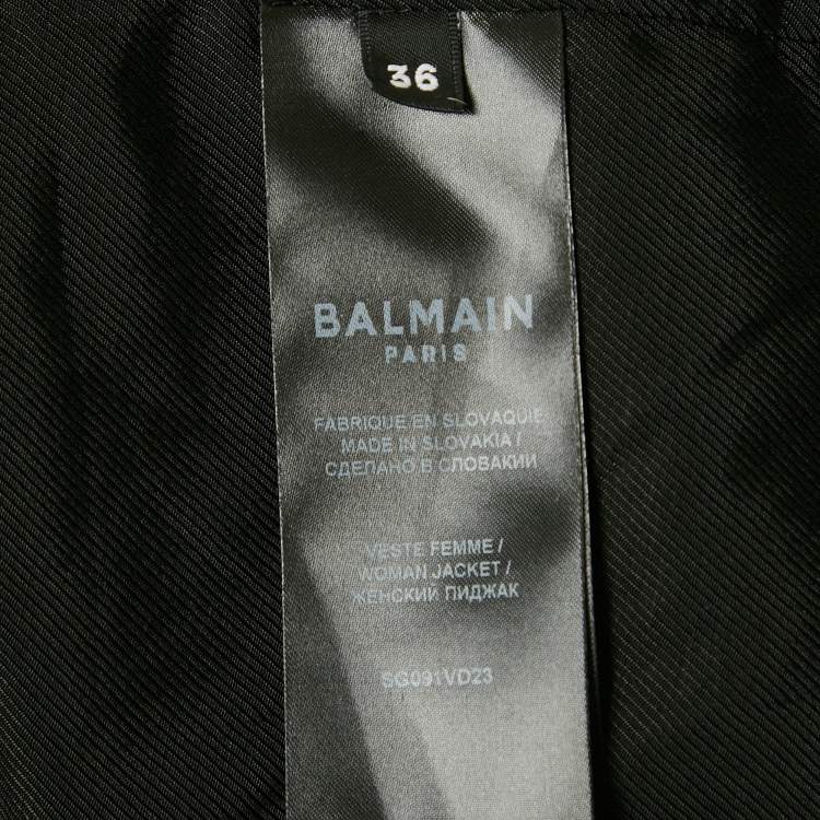 Pre Owned Balmain Black/White Monogram Cupro Double Breasted Blazer S