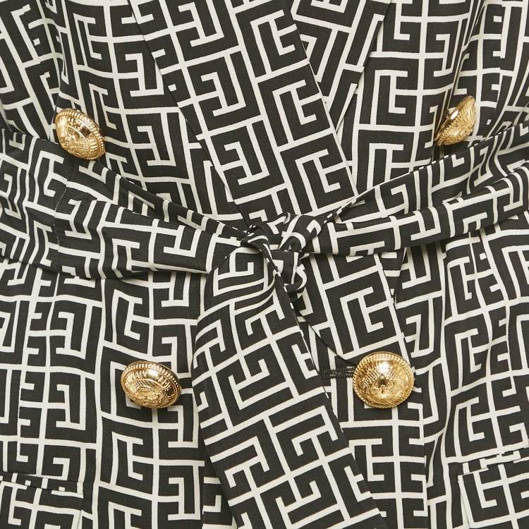 Pre Owned Balmain Black/White Monogram Cupro Double Breasted Blazer S