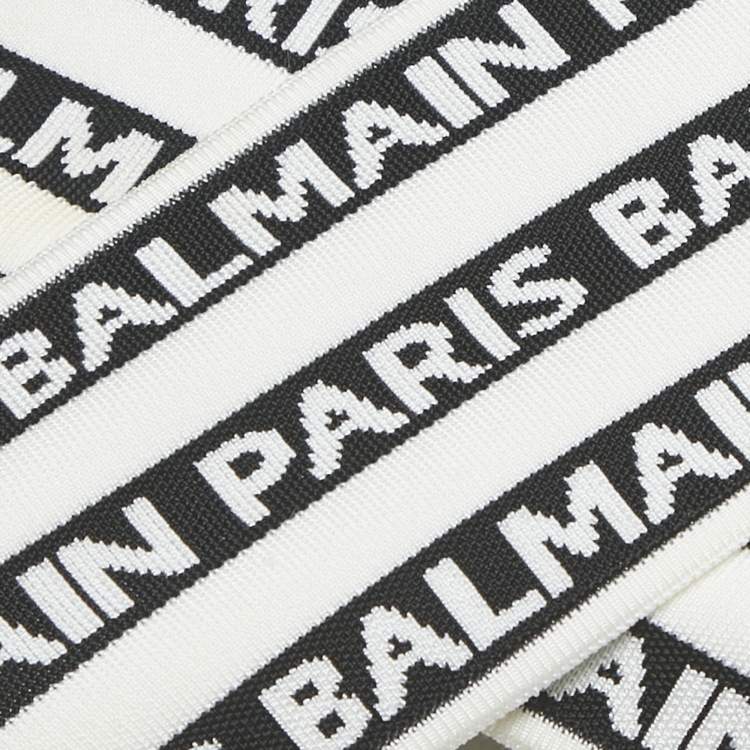 Pre Owned Balmain White Logo All Over Knit Crossover Banded Top S