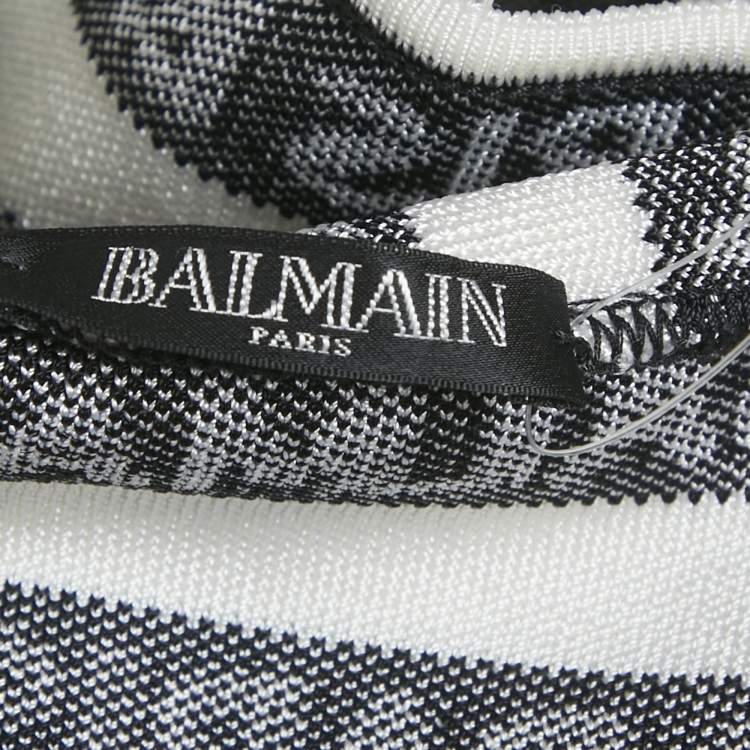Pre Owned Balmain White Logo All Over Knit Crossover Banded Top S