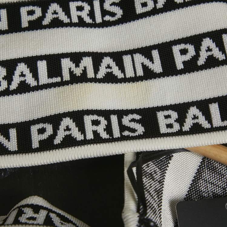 Pre Owned Balmain White Logo All Over Knit Crossover Banded Top S