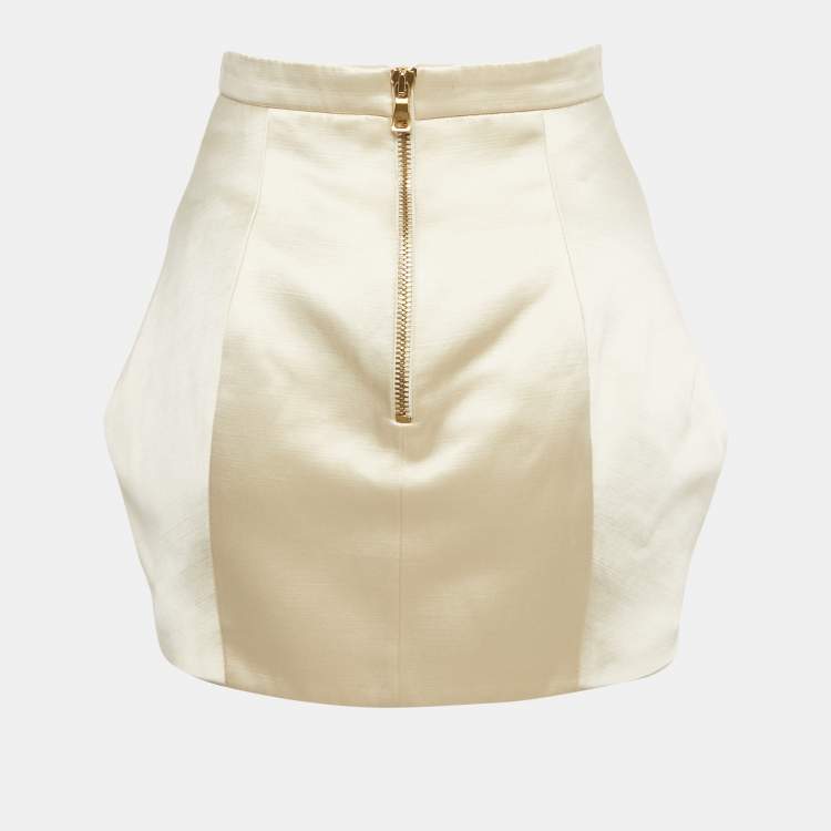 مملوكة مسبقًا تنورة ميني بالمين ساتان كريمي مقاس ميديوم