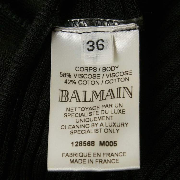 Pre Owned Balmain Black Rib Knit Ruffled One Shoulder Top S