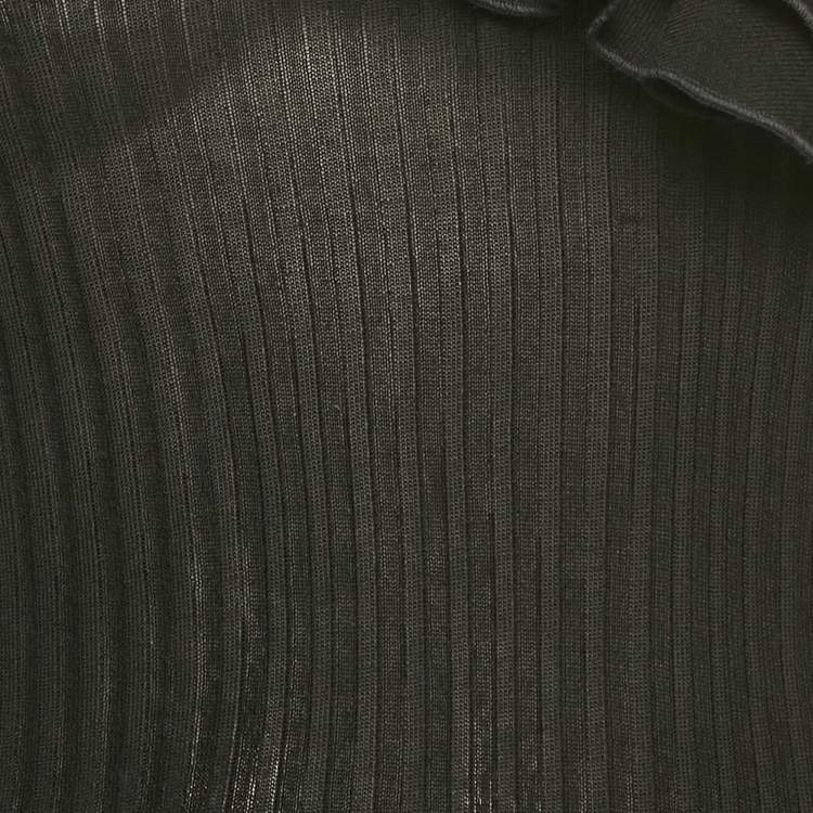 Pre Owned Balmain Black Rib Knit Ruffled One Shoulder Top S