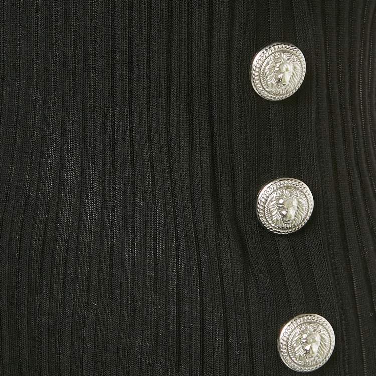 Pre Owned Balmain Black Rib Knit Ruffled One Shoulder Top S