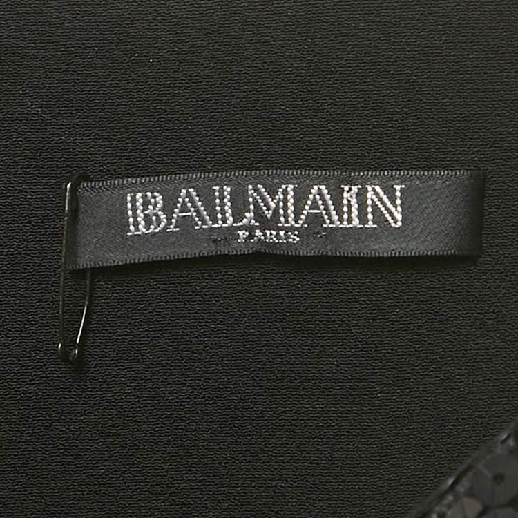 Pre Owned Balmain Black Sequin Button Detail Mini Skirt M