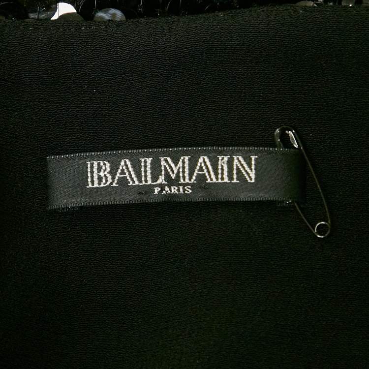 Pre Owned Balmain Black Sequin Button Detail Mini Skirt M