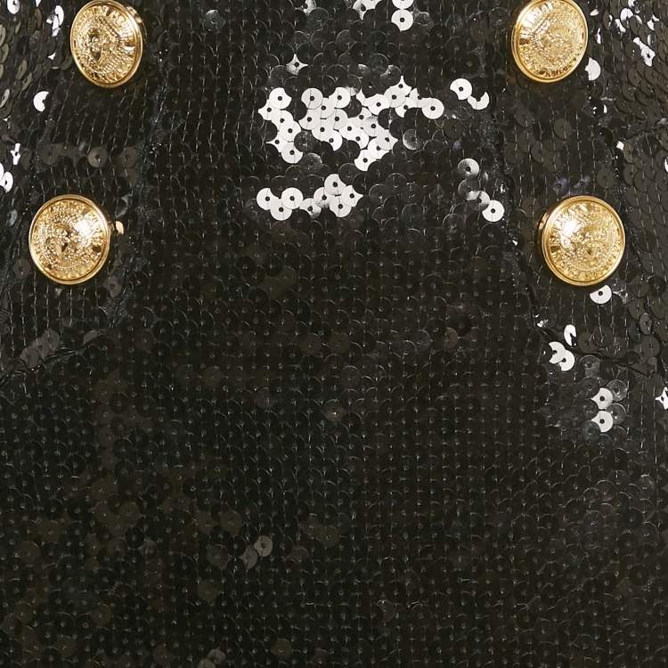 Pre Owned Balmain Black Sequin Button Detail Mini Skirt M