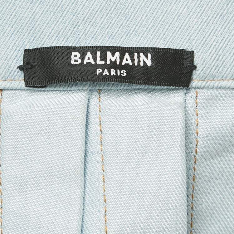 Pre Owned Balmain Blue Denim Pleated Mini Skirt S