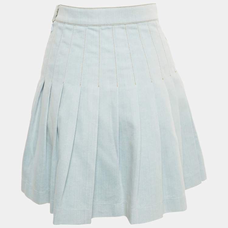 Pre Owned Balmain Blue Denim Pleated Mini Skirt S