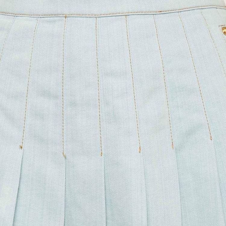 Pre Owned Balmain Blue Denim Pleated Mini Skirt S