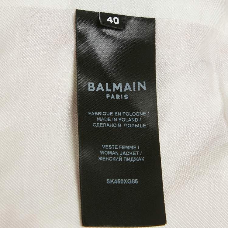 Pre Owned Balmain Red /White Houndstooth Tweed Open Front Jacket M