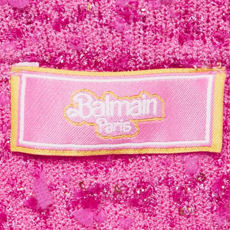 مملوكة مسبقًا Balmain Paris Pink Textured Tweed Open Front Jacket M