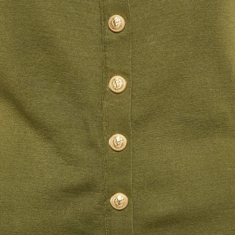 Pre Owned Balmain Olive Green Cotton Knit Top M