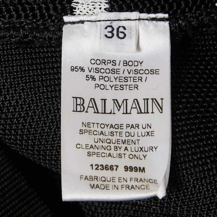 Pre Owned Balmain Black Striped Knit and Mesh Mini Bodycon Dress S