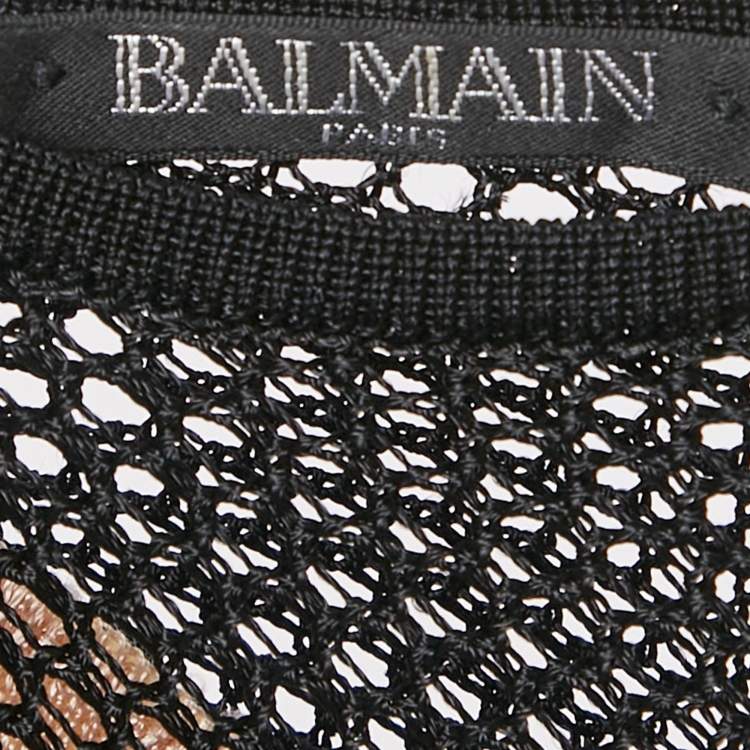 Pre Owned Balmain Black Striped Knit and Mesh Mini Bodycon Dress S