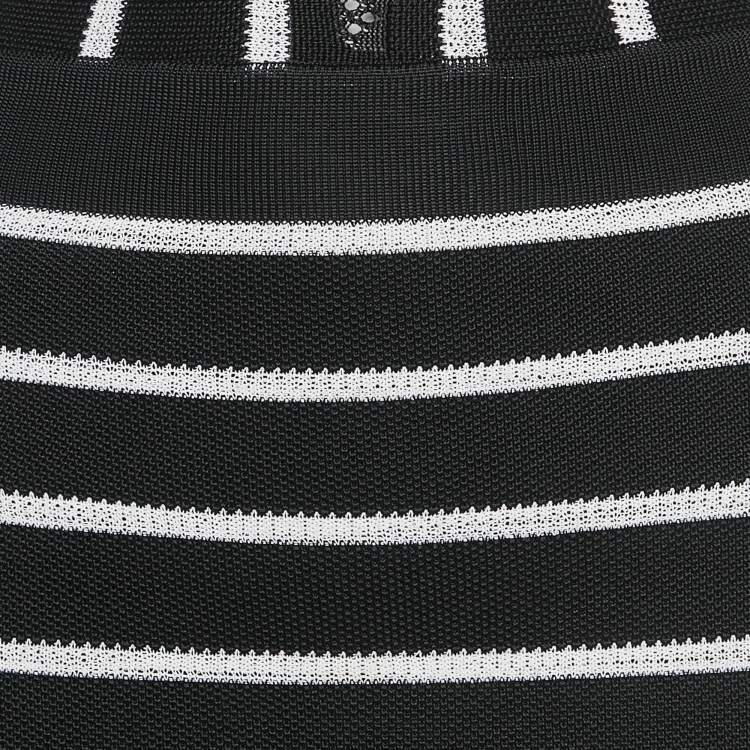 Pre Owned Balmain Black Striped Knit and Mesh Mini Bodycon Dress S