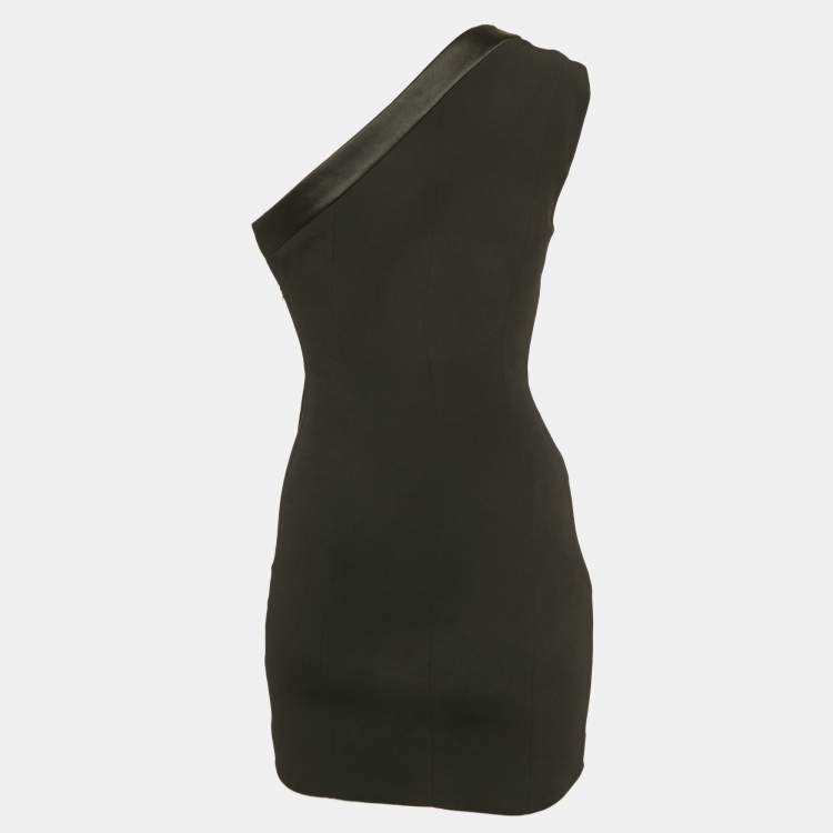 Pre Owned Balmain Black Crepe Button Detail One Shoulder Mini Dress S