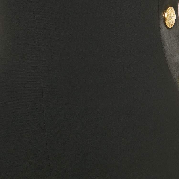 Pre Owned Balmain Black Crepe Button Detail One Shoulder Mini Dress S